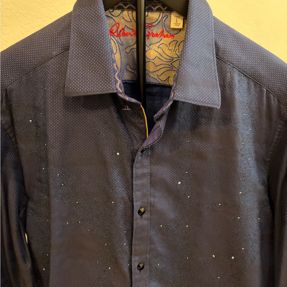Limited Ed. Robert Graham #312 Blue Men's Shirt with Stunning Details